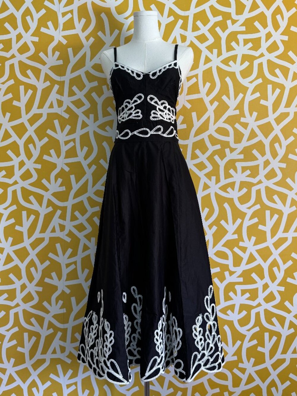 NWT 2-Piece Jason Wu Black White Embroidered Cotton Maxi Pockets Dress - SM